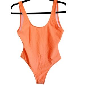 Shekini M One Piece Swimsuit Neon Orange Hi Cut Legs Low Cut Back NWT‎